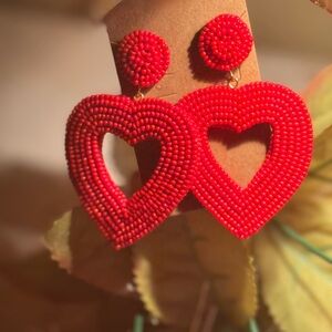Red Beaded Heart Earrings